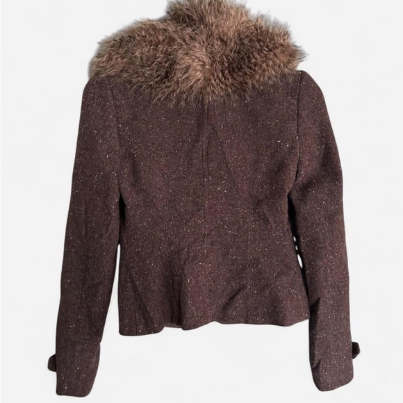 Vintage Guess Dark Brown Wool Blazer with Faux Fur Collar - Picture 3 of 7